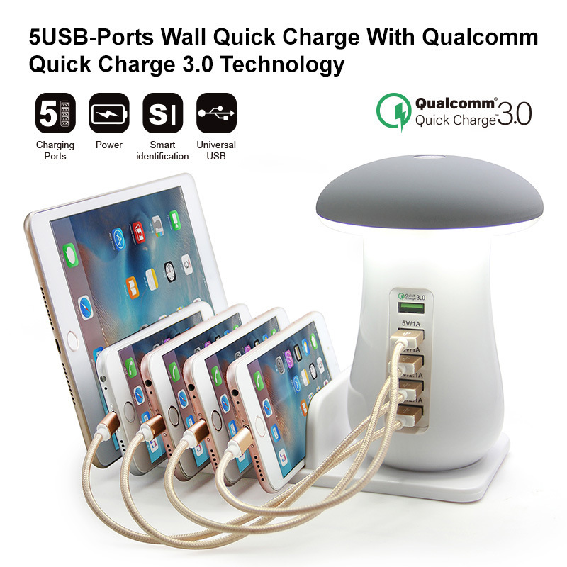 2 In 1 Multifunction Mushroom Lamp LED Lamp Holder USB Charger Home Office Supplies - 图片 2