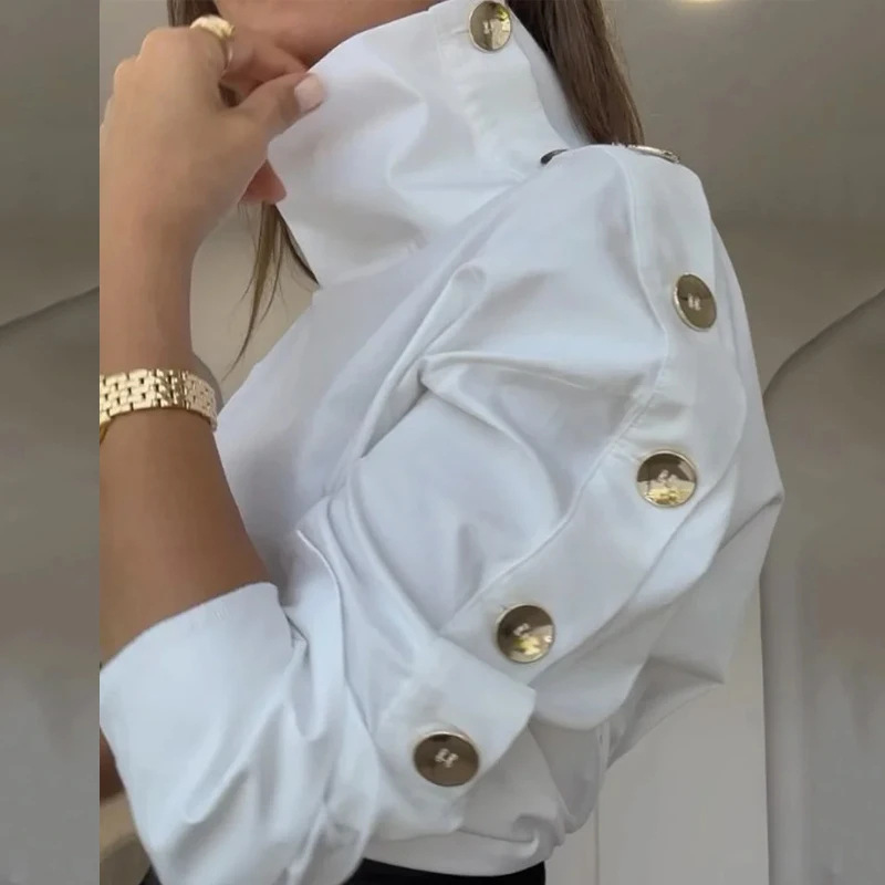 Fashion High Collar Oblique Shoulder Tops Blouse And Pants Women - 图片 9