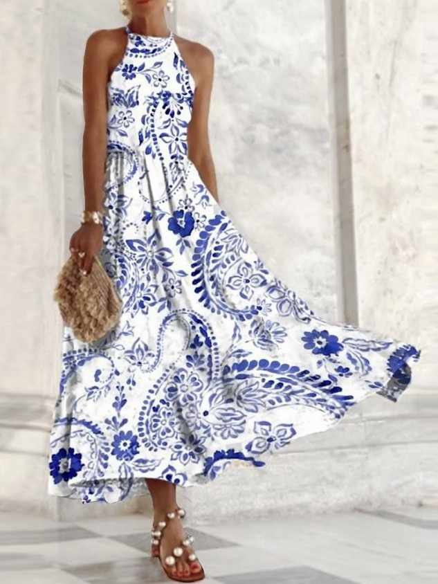 Sleeveless Female Dress Blue And White Porcelain - 图片 4