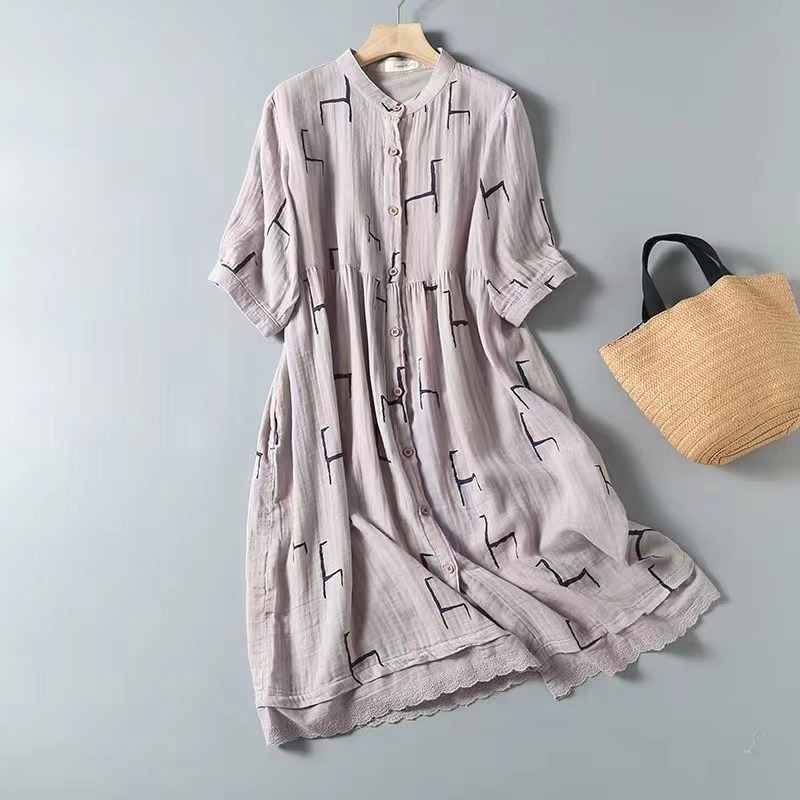 Korean Style Double-layer Cotton Yarn Retro Dress Women - 图片 10