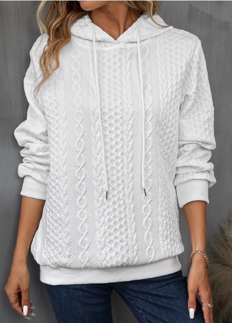 Plus Size Casual Jacquard Hooded Lace-up Long Sleeve Sweatshirt - 图片 6