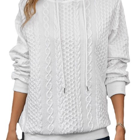Plus Size Casual Jacquard Hooded Lace-up Long Sleeve Sweatshirt - 图片 5
