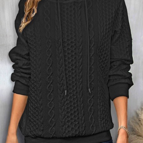Plus Size Casual Jacquard Hooded Lace-up Long Sleeve Sweatshirt - 图片 3