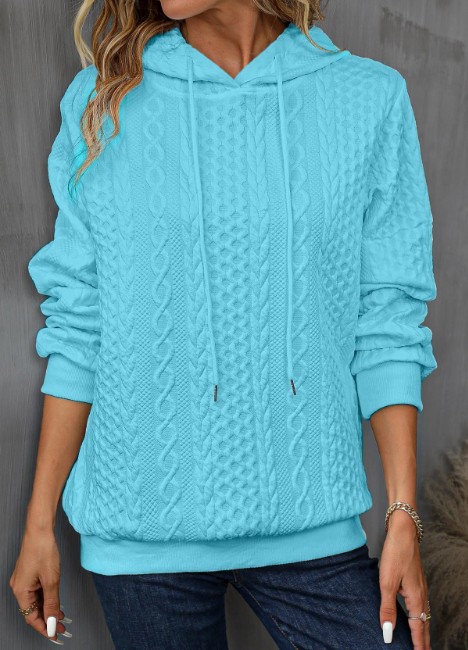 Plus Size Casual Jacquard Hooded Lace-up Long Sleeve Sweatshirt - 图片 8