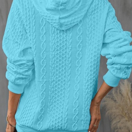 Plus Size Casual Jacquard Hooded Lace-up Long Sleeve Sweatshirt - 图片 4