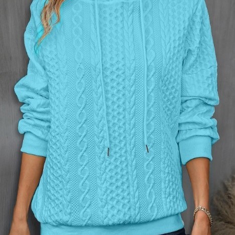 Plus Size Casual Jacquard Hooded Lace-up Long Sleeve Sweatshirt - 图片 2