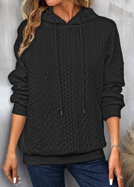 Plus Size Casual Jacquard Hooded Lace-up Long Sleeve Sweatshirt - 图片 7