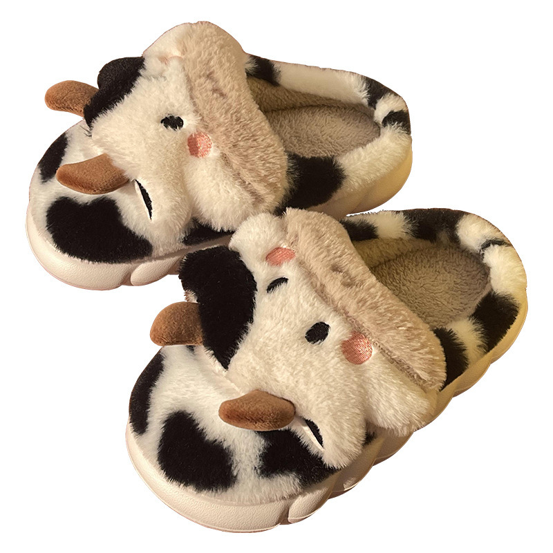 Cute Cow Animal Slipper For Women Girls Fashion Kawaii Soft Fluffy Winter Warm Slippers Woman Cartoon Milk Cow House Slippers Funny Shoes - 图片 10