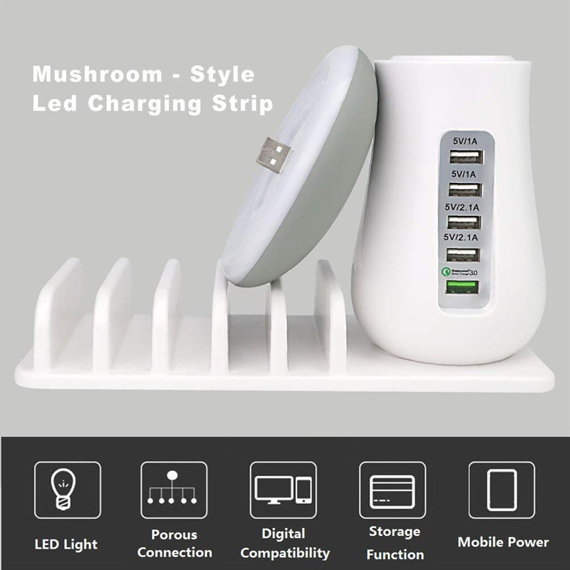 2 In 1 Multifunction Mushroom Lamp LED Lamp Holder USB Charger Home Office Supplies - 图片 4