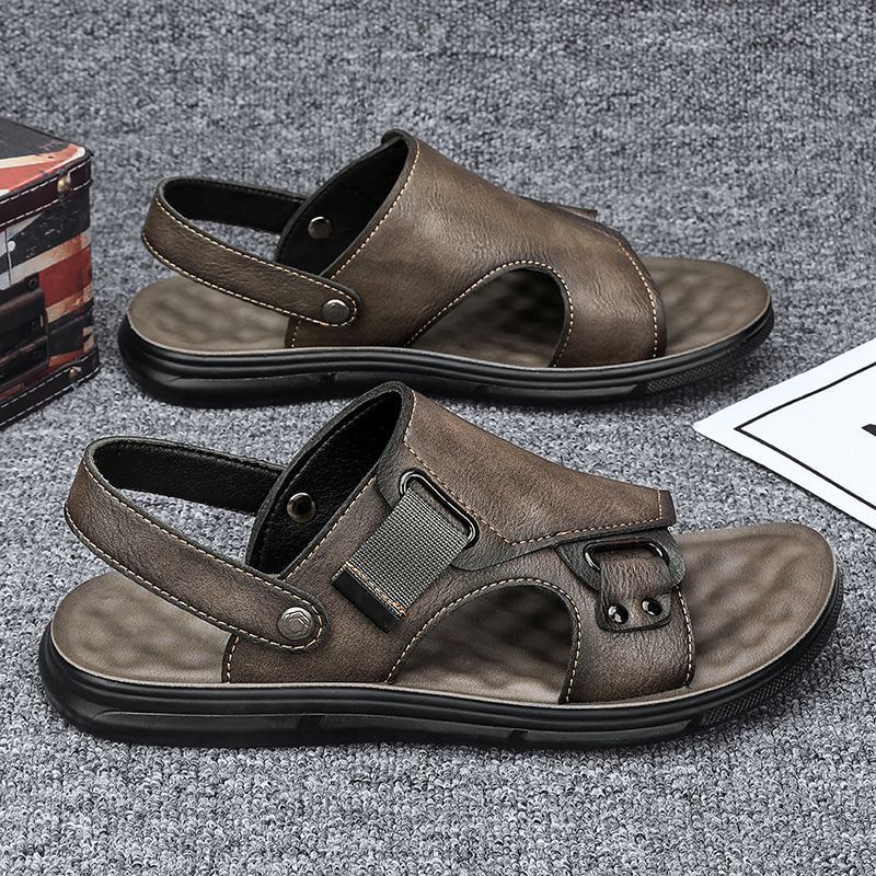 Mens Leather Thick-Soled Non-Slip Beach Casual Soft-Soled Sandals - 图片 3