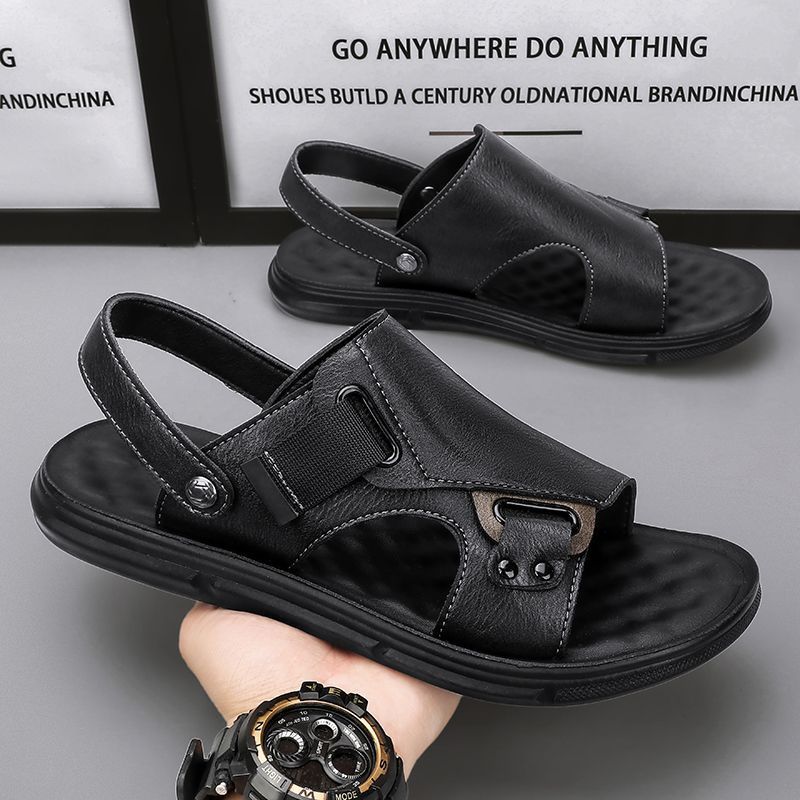 Mens Leather Thick-Soled Non-Slip Beach Casual Soft-Soled Sandals - 图片 2