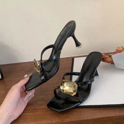 2026 Summer New Korean Style Stiletto Heel Slides For Women, Rhinestone Open Toe High Heel Mules, Dressy Sandals For Ladies - 图片 3