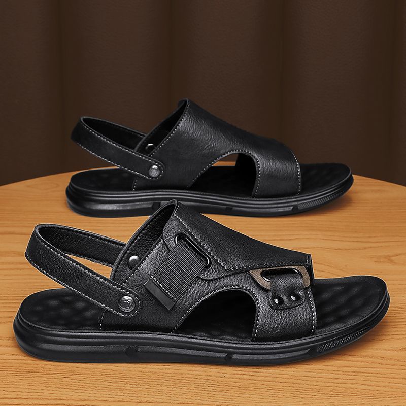 Mens Leather Thick-Soled Non-Slip Beach Casual Soft-Soled Sandals - 图片 5