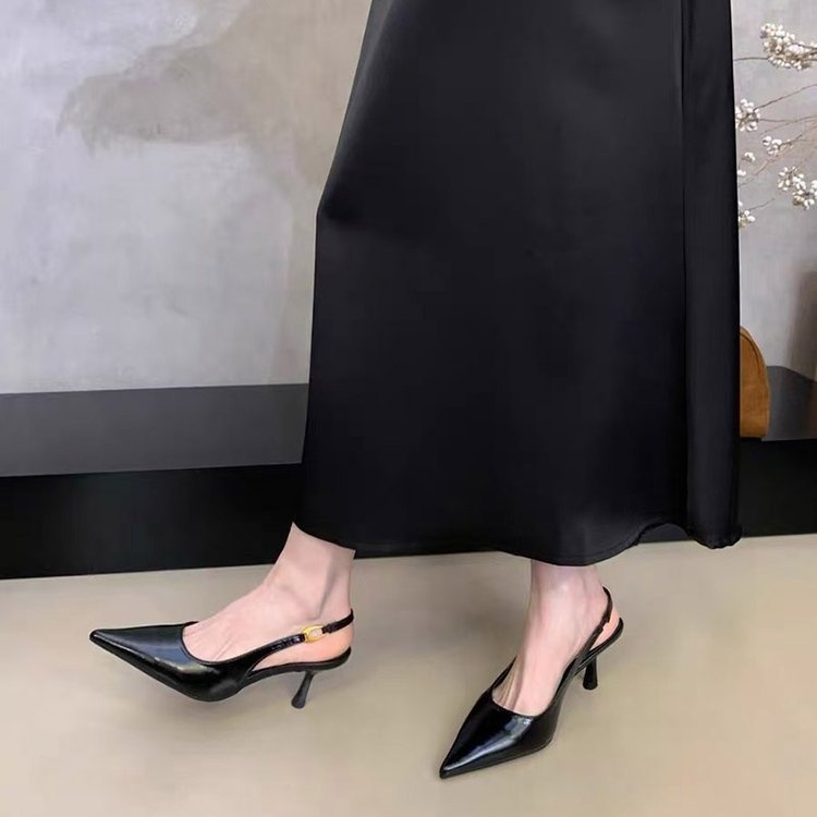 Women's Slingback Sandals, Niche Pointed Toe Low Cut Kitten Heels, Elegant Korean Style Retro Fashion High Heel Pumps For Spring - 图片 5
