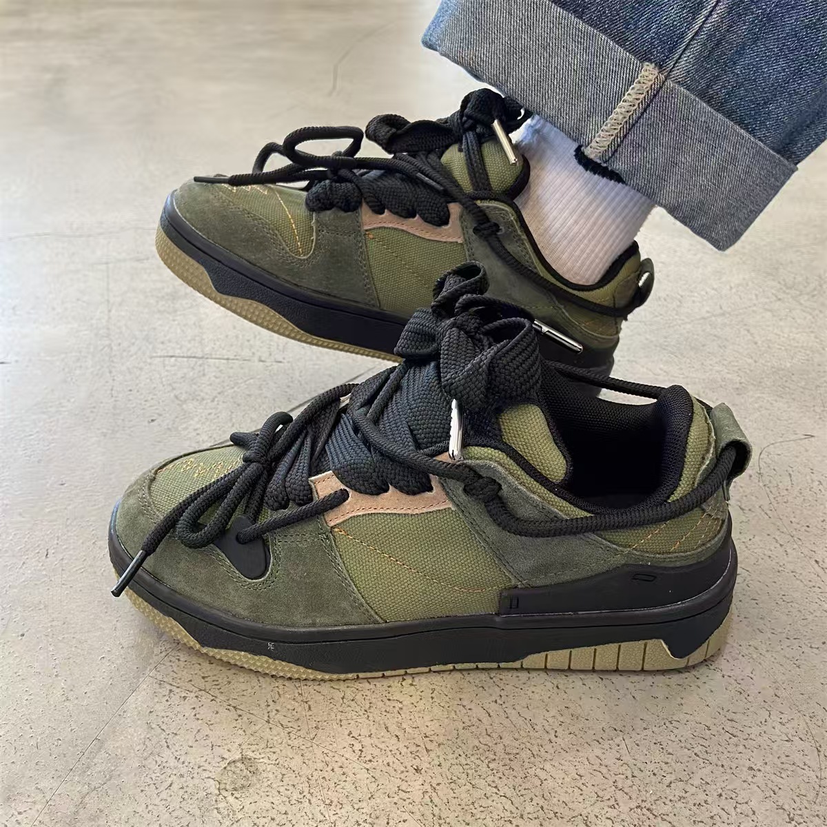 Men's Black Sporty Casual Platform Sneakers - 图片 4