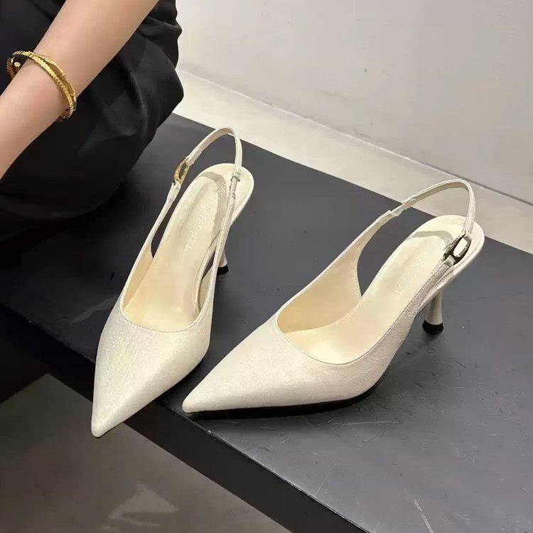 Women's Slingback Sandals, Niche Pointed Toe Low Cut Kitten Heels, Elegant Korean Style Retro Fashion High Heel Pumps For Spring - 图片 4