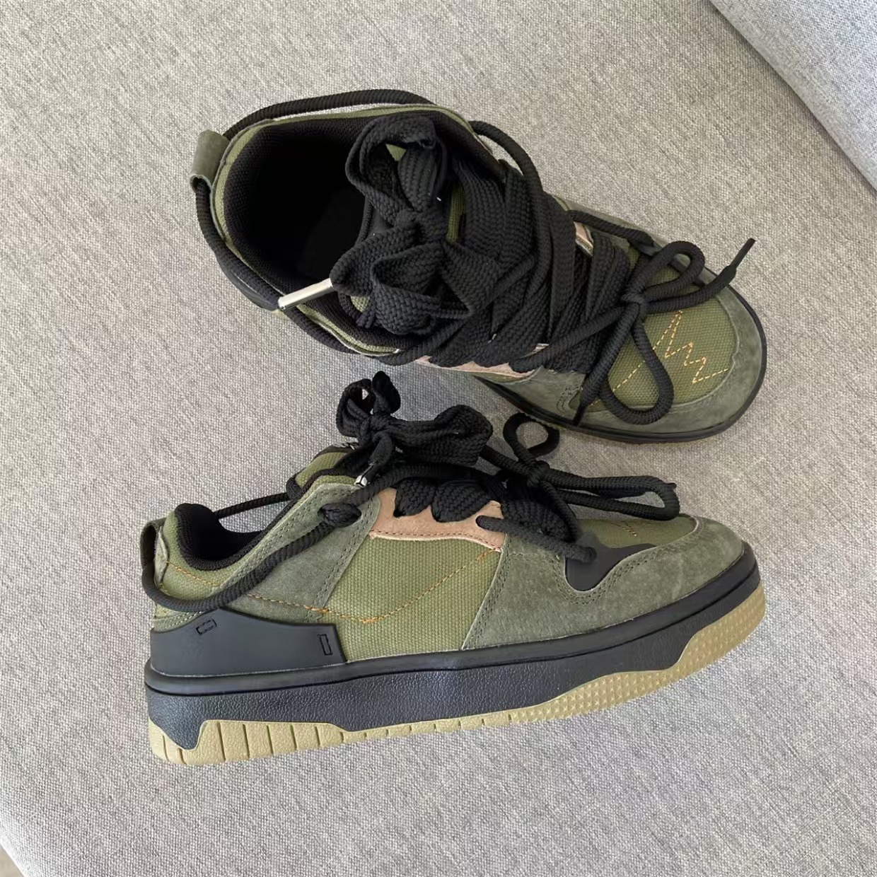 Men's Black Sporty Casual Platform Sneakers - 图片 3