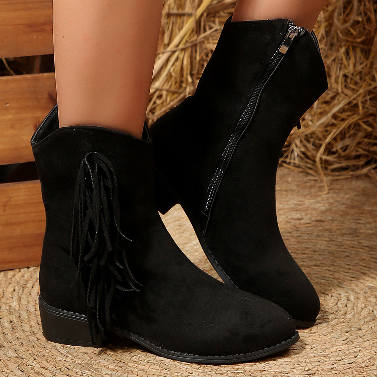 Suede Vintage Autumn Chunky Heeled Ankle Boots - 图片 2